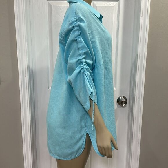 RABE BLOUSE WITH RUCHED SLEEVE. BLUE - Picture 4 of 8